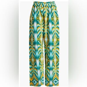 Farm Rio Tropical Tapestry Linen Blend Pants Boho Resort Wide Leg Medium NWT